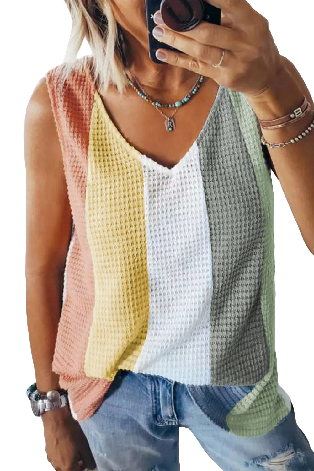 Color Block V-izrez pletena majica bez rukava