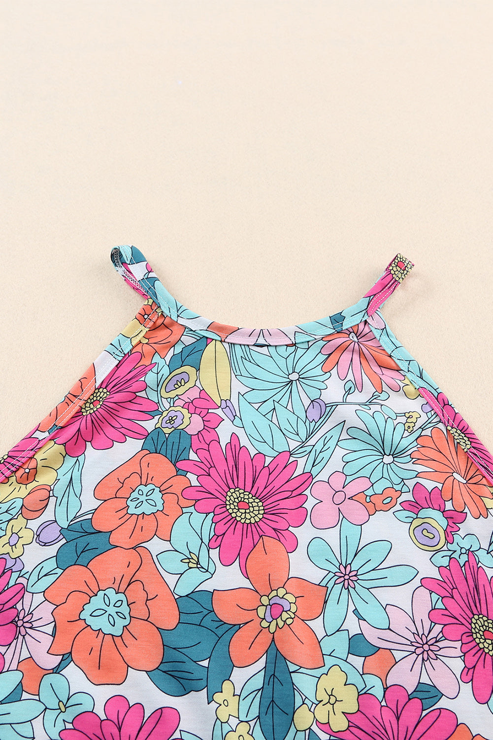 Blue Multicolor Floral Print Sleeveless Tank Top