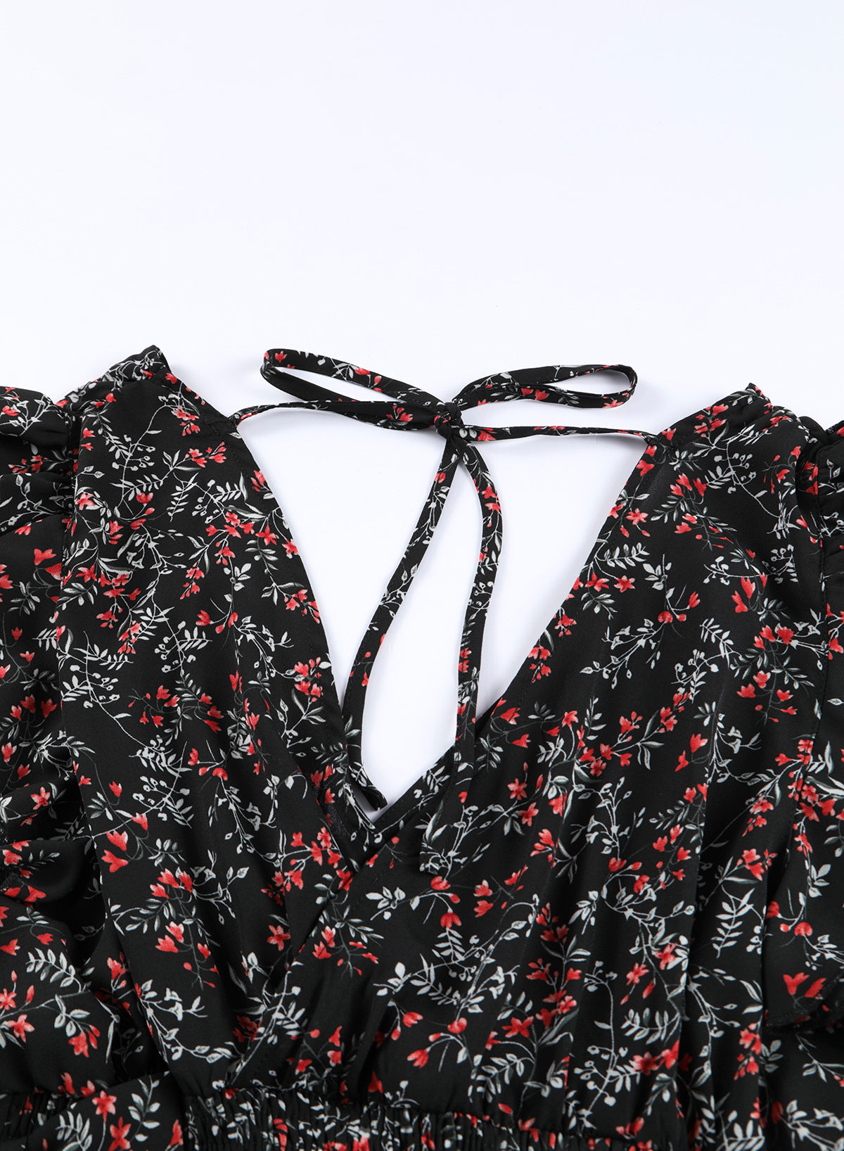 Schwarzes, mehrfarbiges, gerüschtes Crop-Top- und Maxirock-Set mit Blumenmuster