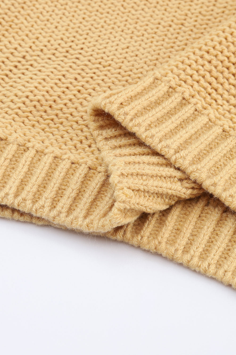 Kaki pleten pulover z mehurčastimi rokavi