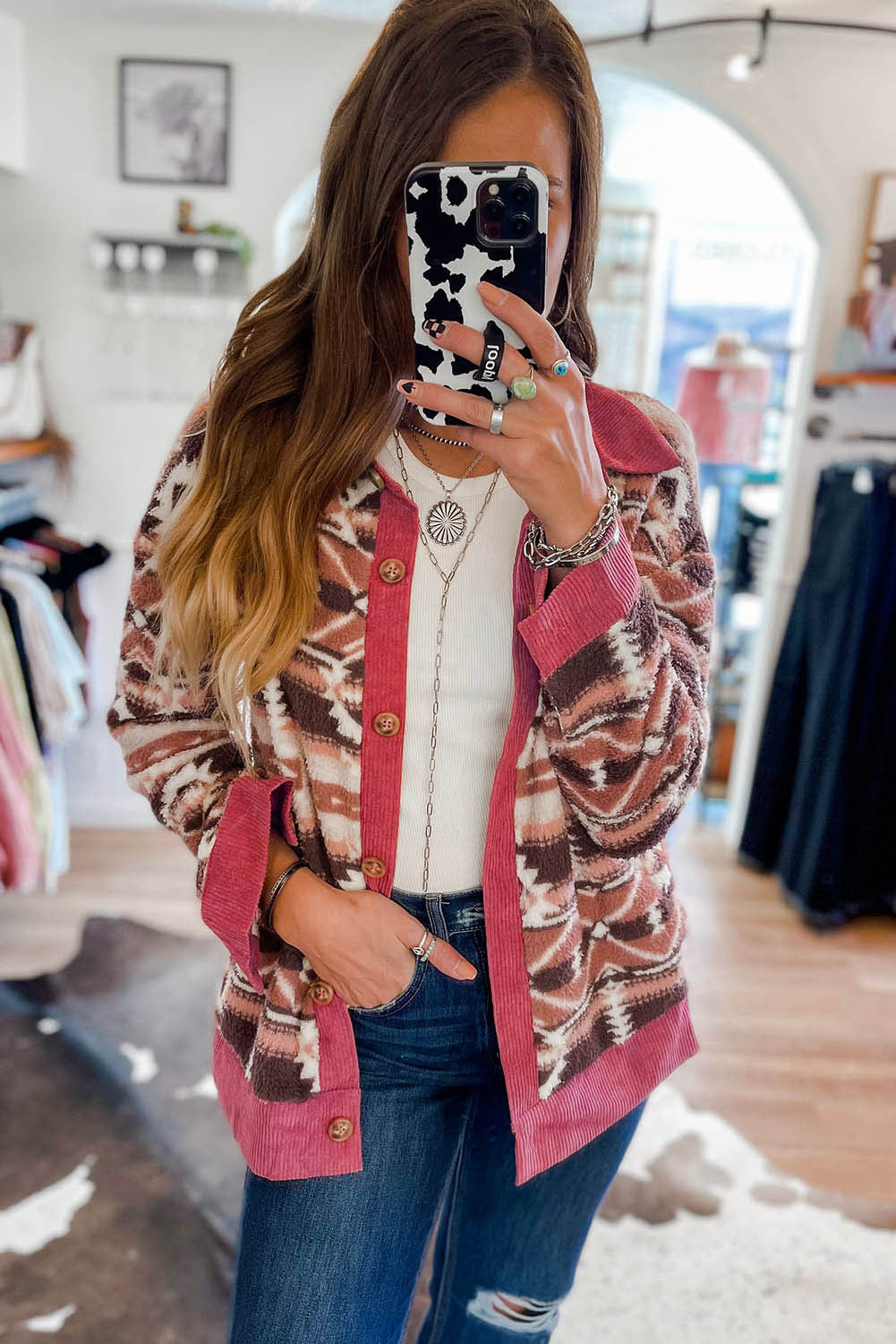 Rožnata jakna Western Sherpa iz korduroja