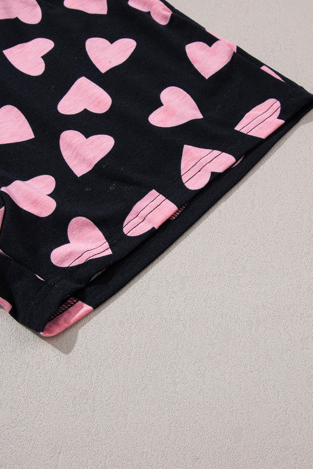 Pink Valentine Heart Shape Print Long Sleeve Top Shorts Lounge Set