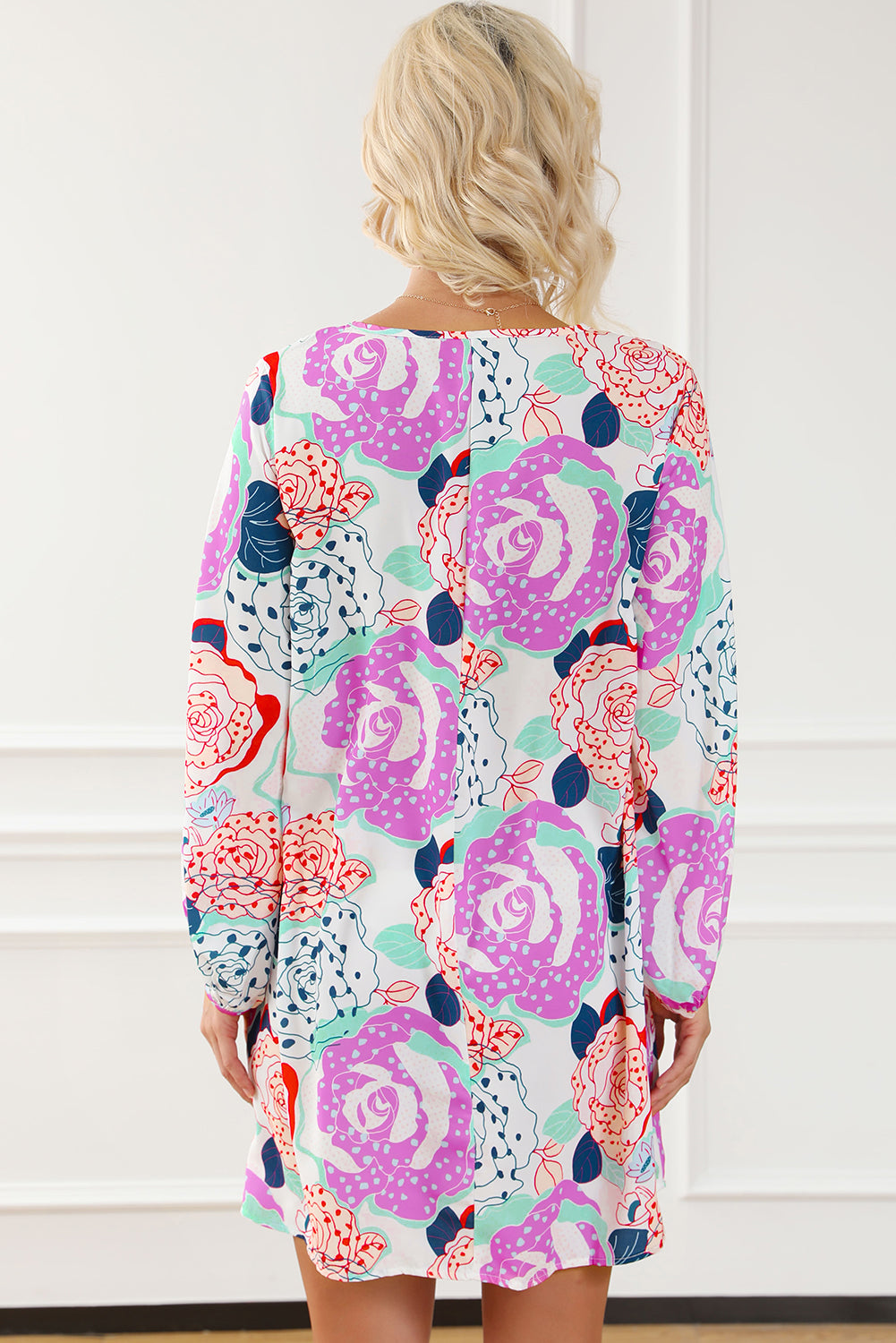 Večbarvna zapestnica obleka z mehurčki in cvetočim potiskom