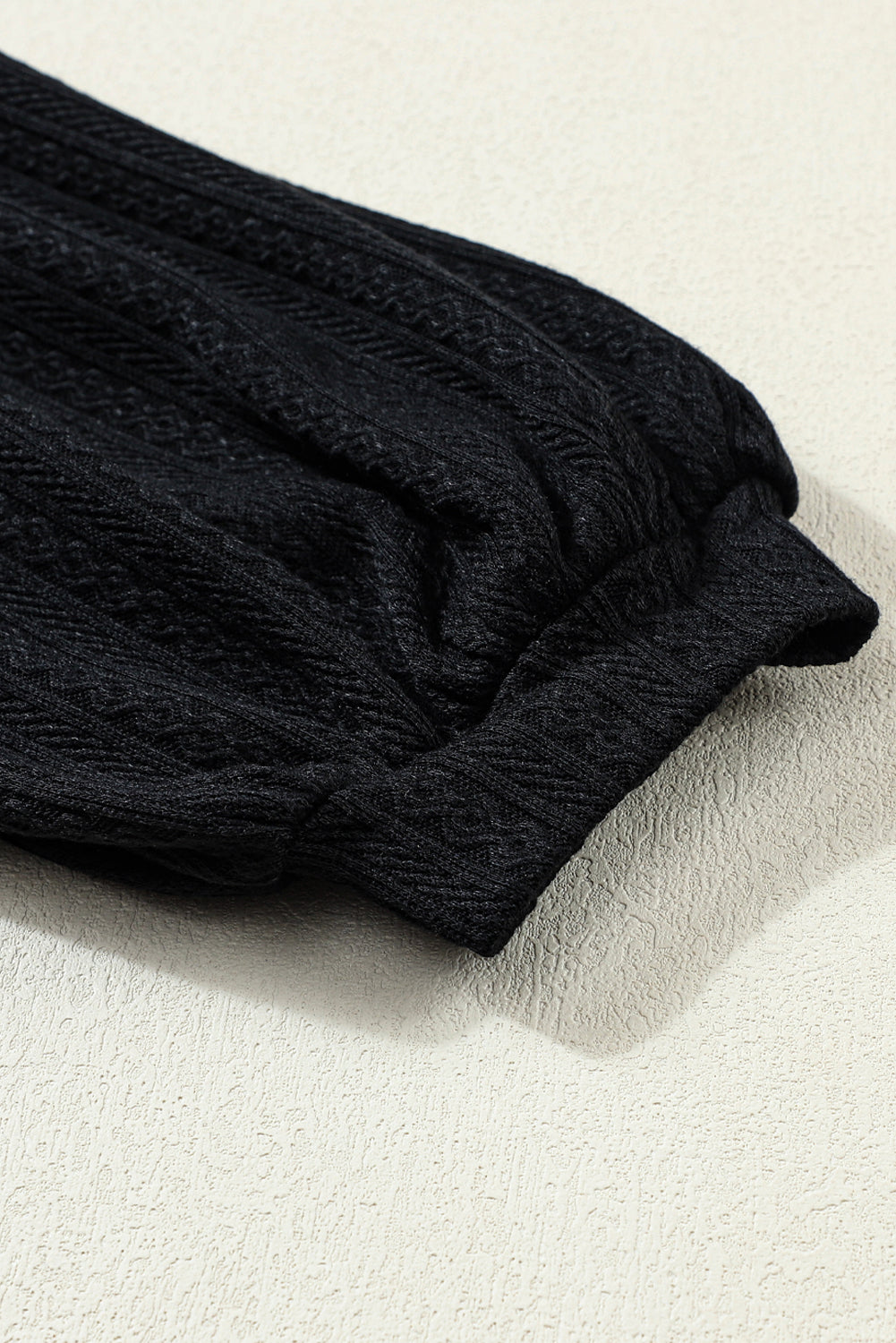 Black Faux Knit Jacquard Puffy Long Sleeve Top