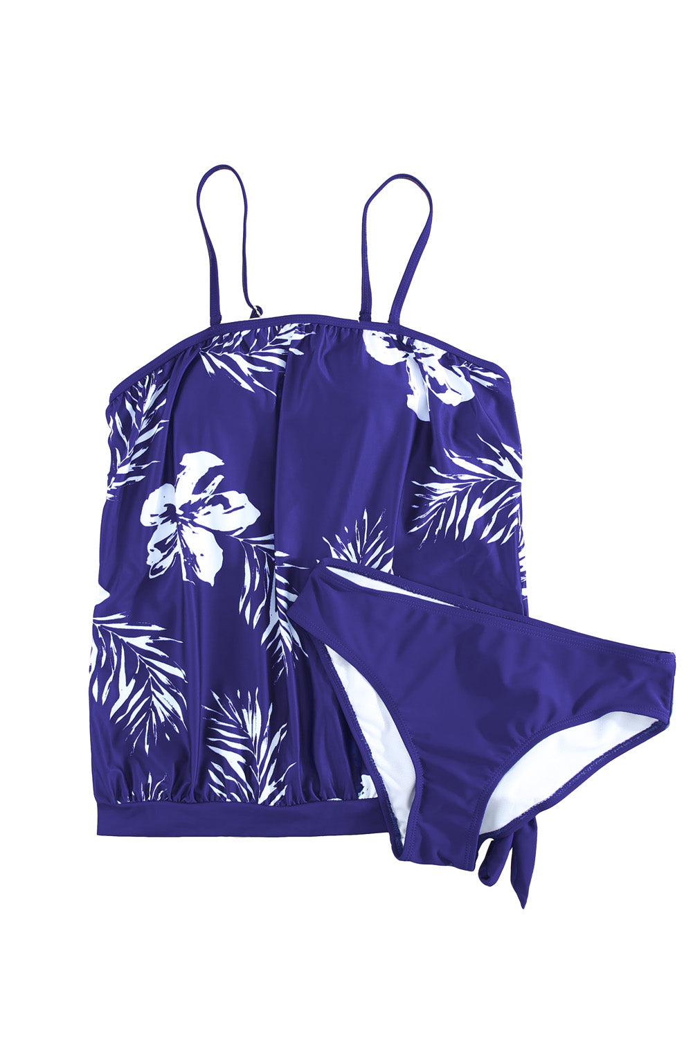 Blue Floral Pattern Strapless Tankini Set