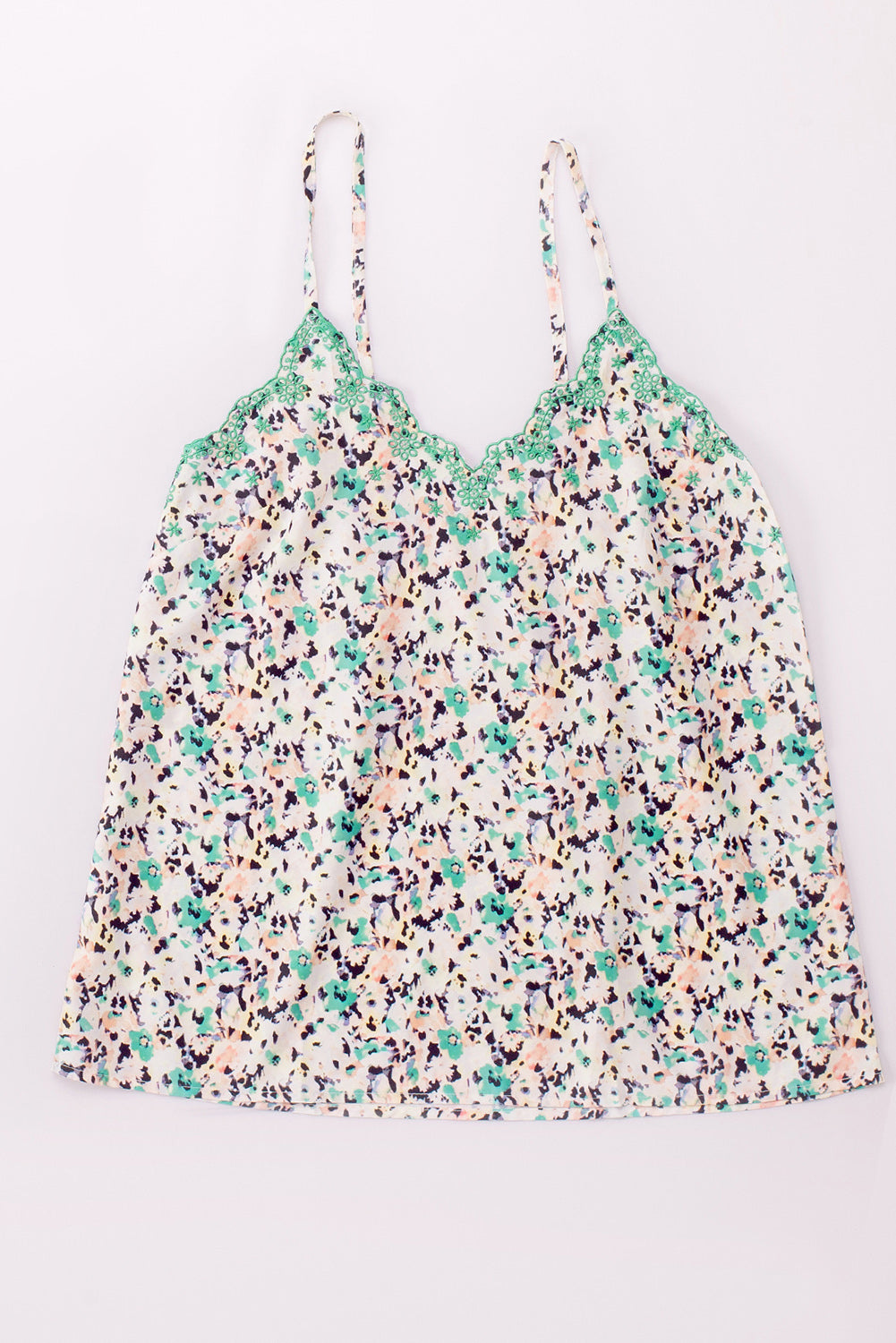 Green Embroidered Boho Floral Camisole