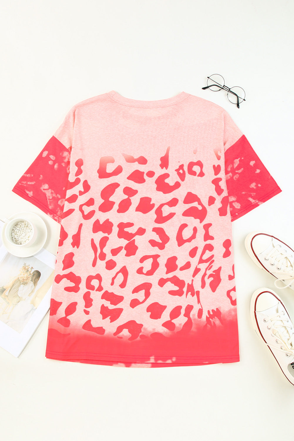 Pink Leopard Bleached Boyfriend T Shirt with Holes