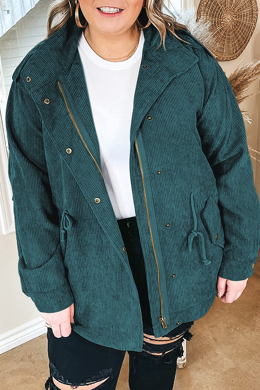 Zelena jakna od samta s patentnim zatvaračem u većoj veličini