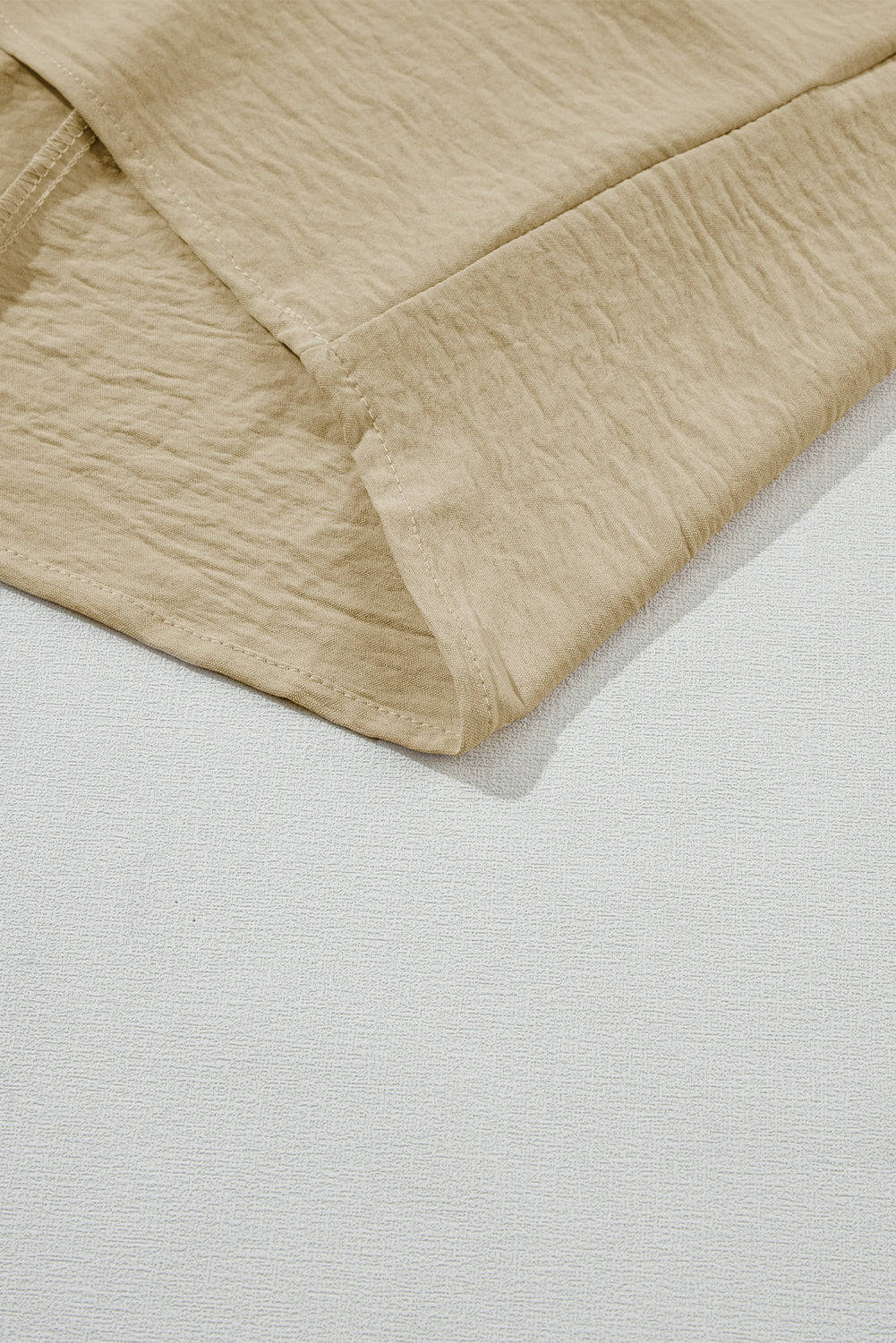 Parchment Solid V Neck Wide Sleeve Crinkled Blouse