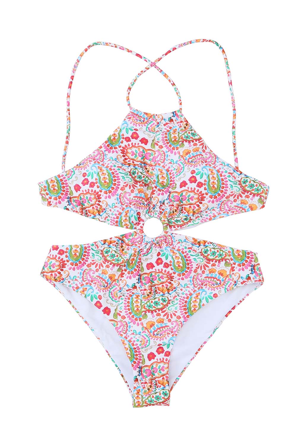 Maillot de bain une pièce multicolore à imprimé floral avec lacets et dos nu