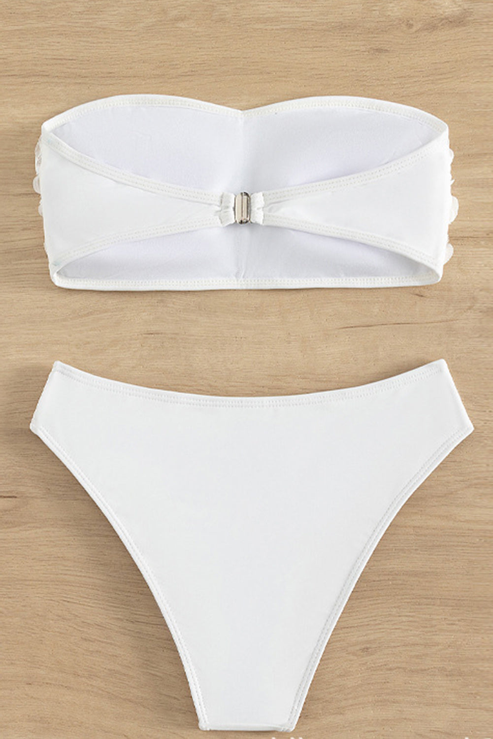 White 3D Floral Bandeau High Waist Bikini