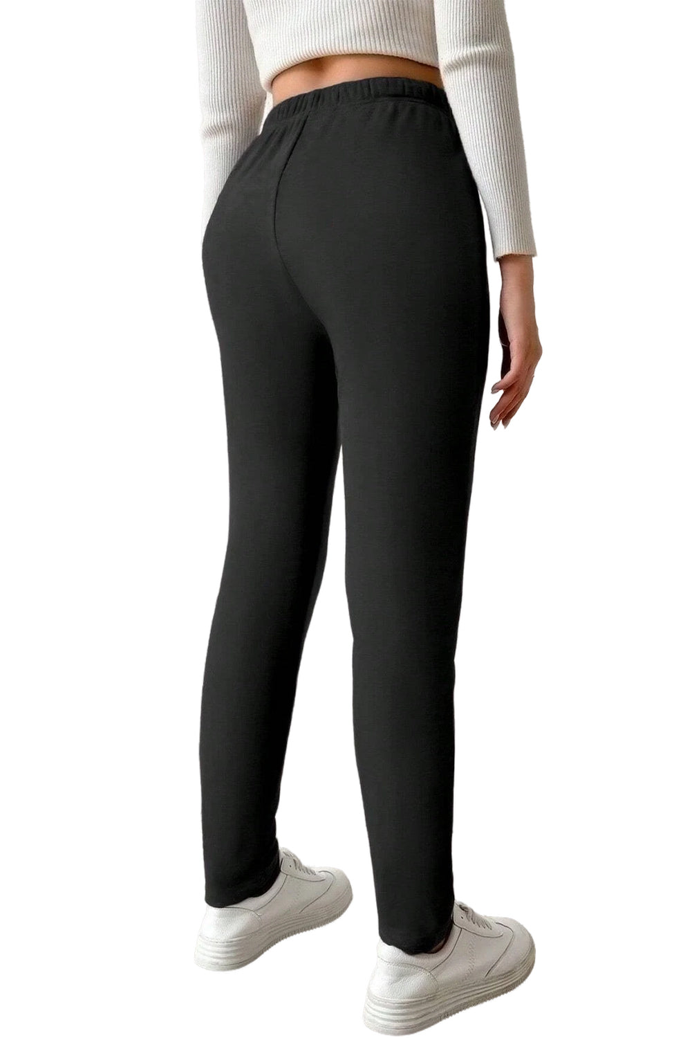 Schwarze Thermo-Leggings mit Kordelzug und hohem Bund