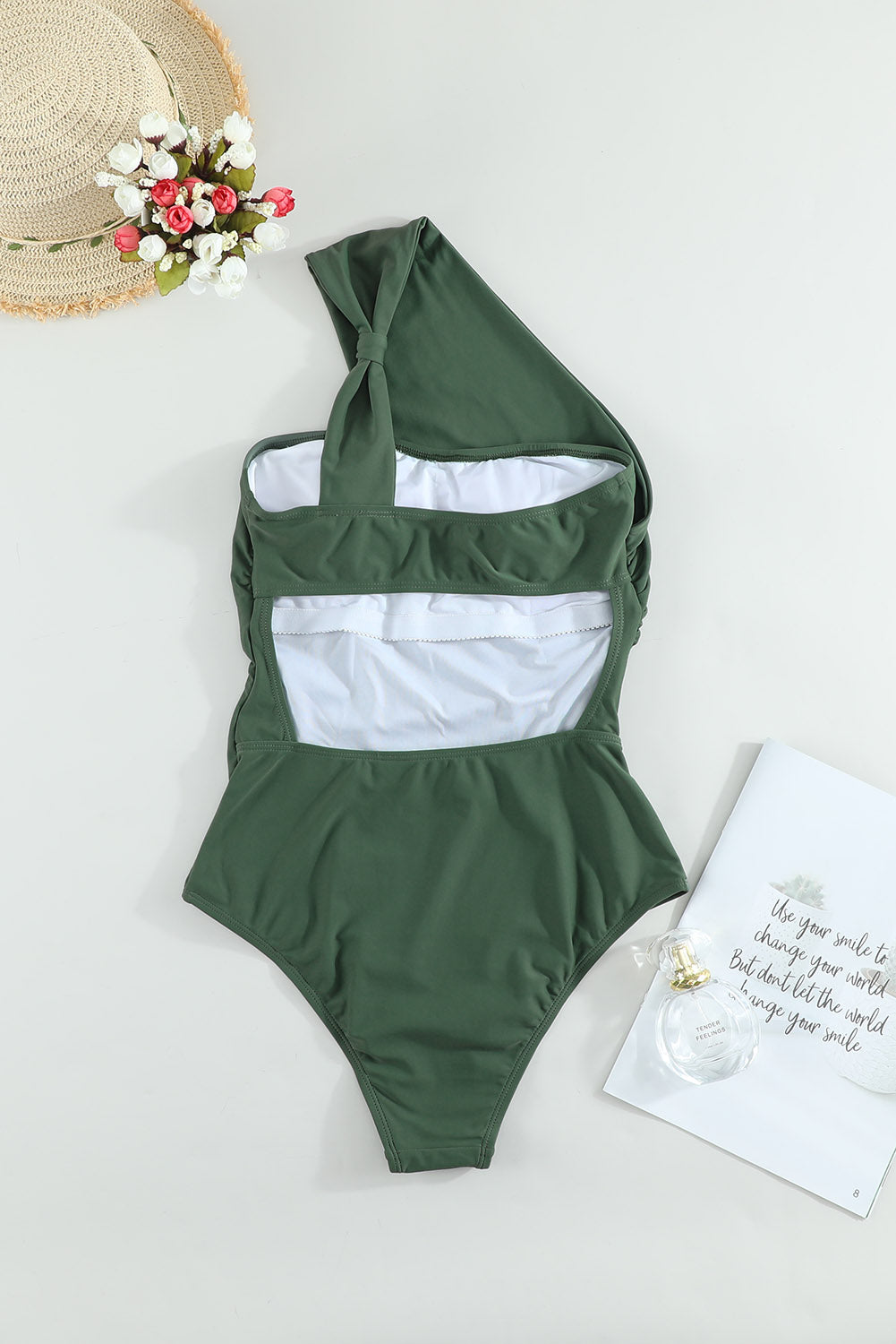 Green One-shoulder One-piece Swimwear