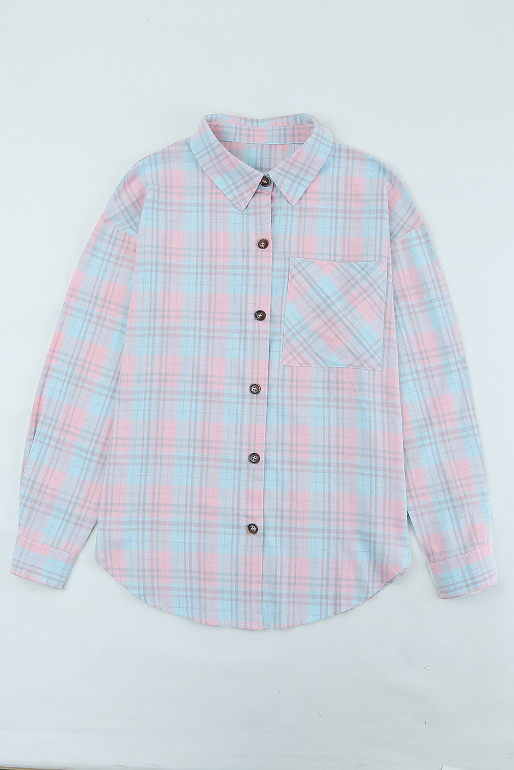 Camicia a maniche lunghe con motivo scozzese con scollo a colletto rosa