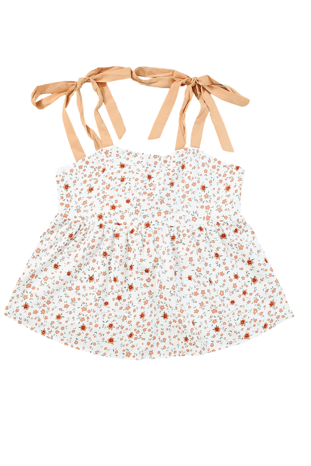 Canotta babydoll con stampa floreale bianca sulle spalle