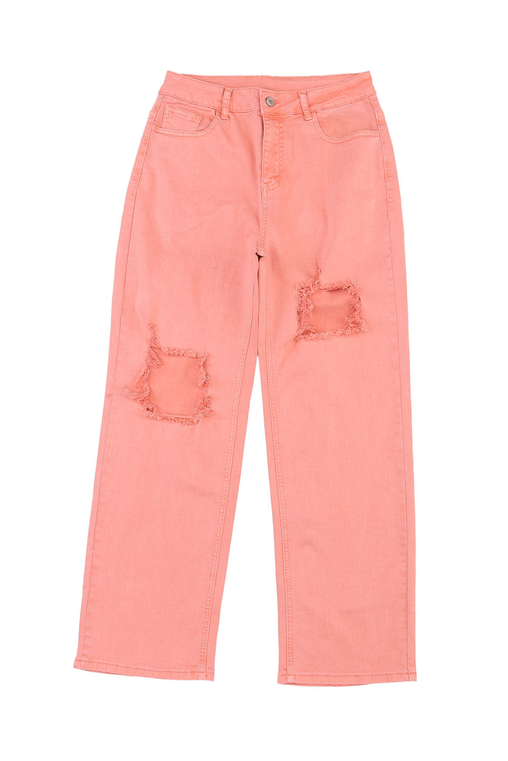 Jeans rosa con tasca a gamba dritta strappata a vita alta