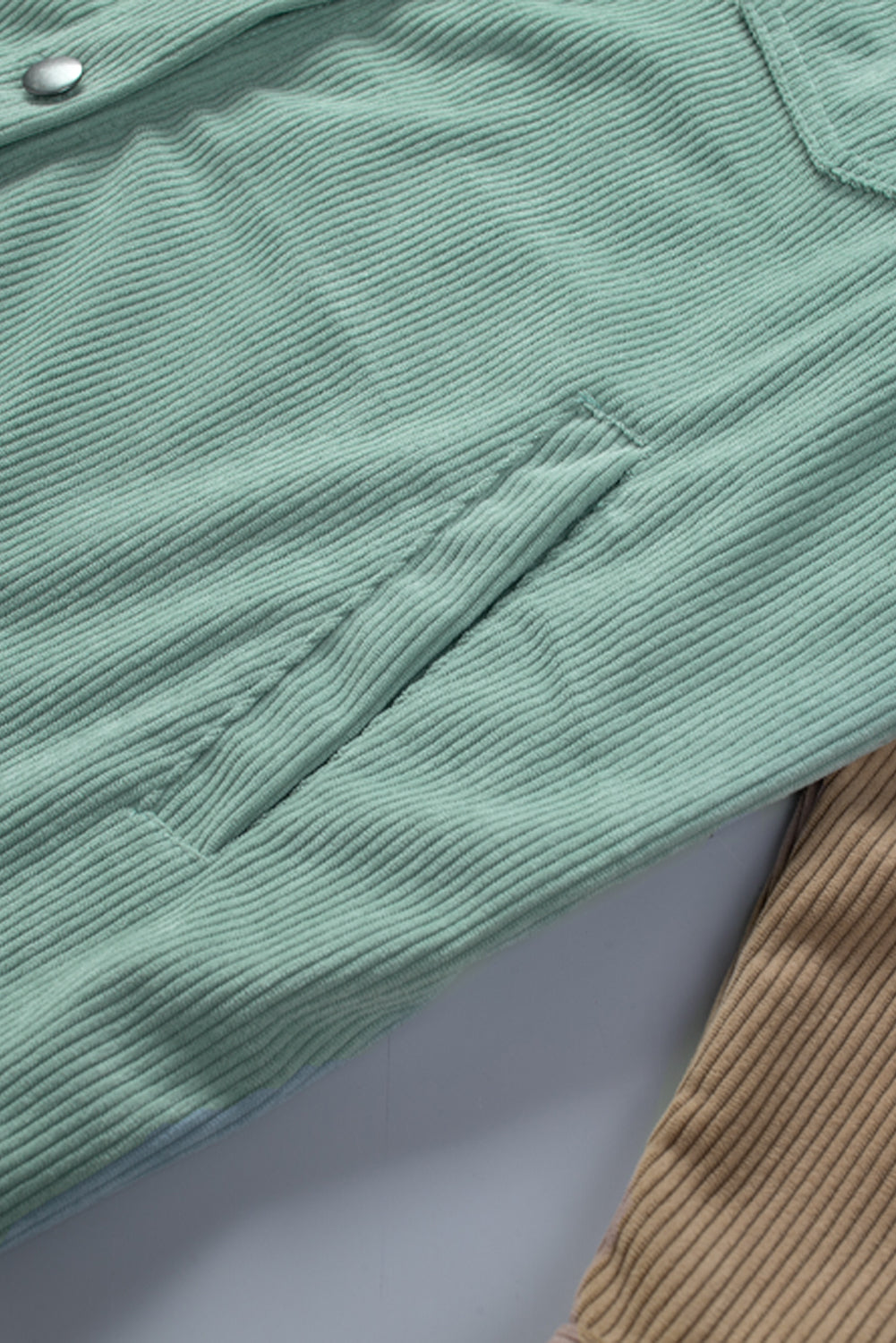 Multicolor Color Block Buttoned Pocket Corduroy Plus Size Jacket