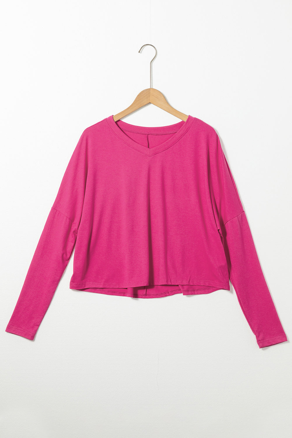 Sandalwood Loose V Neck Dropped Long Sleeve Top