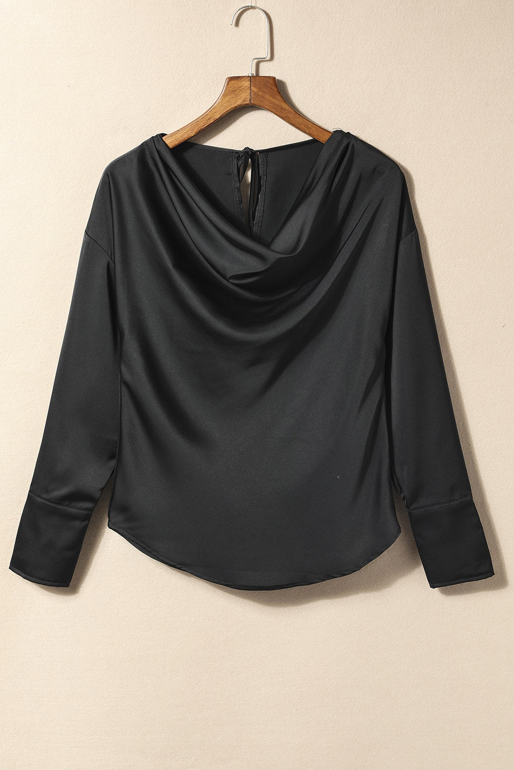 Black Cowl Neck Long Sleeve Elegant Blouse