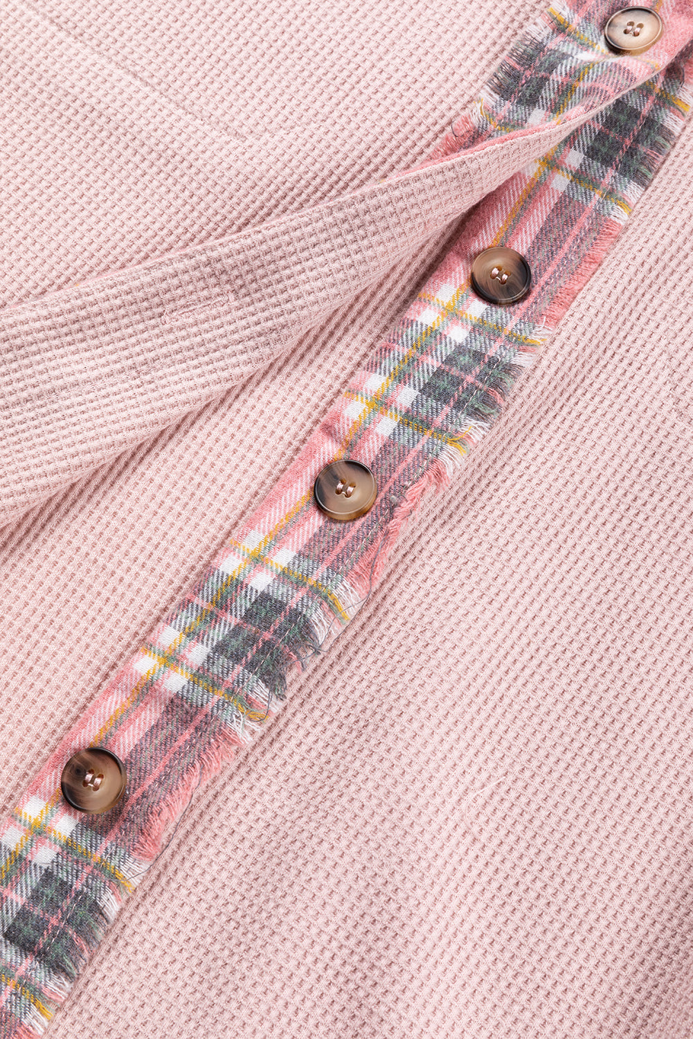 Shacket oversize in maglia a nido d'ape alta e bassa scozzese rosa albicocca