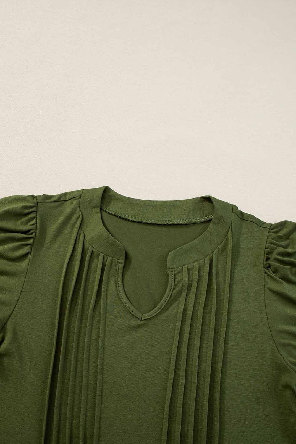 Abito t-shirt a trapezio con maniche a sbuffo pieghettate e collo dentellato verde felce