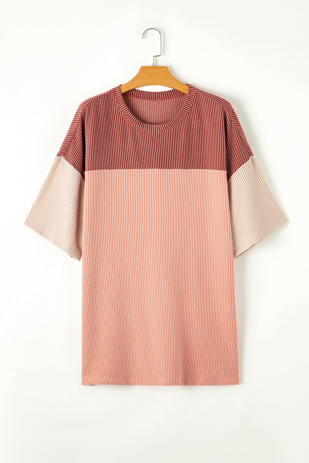 Ružičasto ružičasta rebrasta Colorblock majica velike veličine