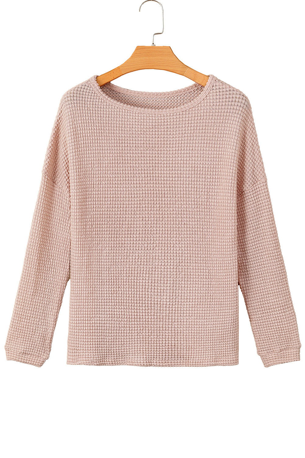 Light Grey Waffle Knit Drop Shoulder Long Sleeve Top