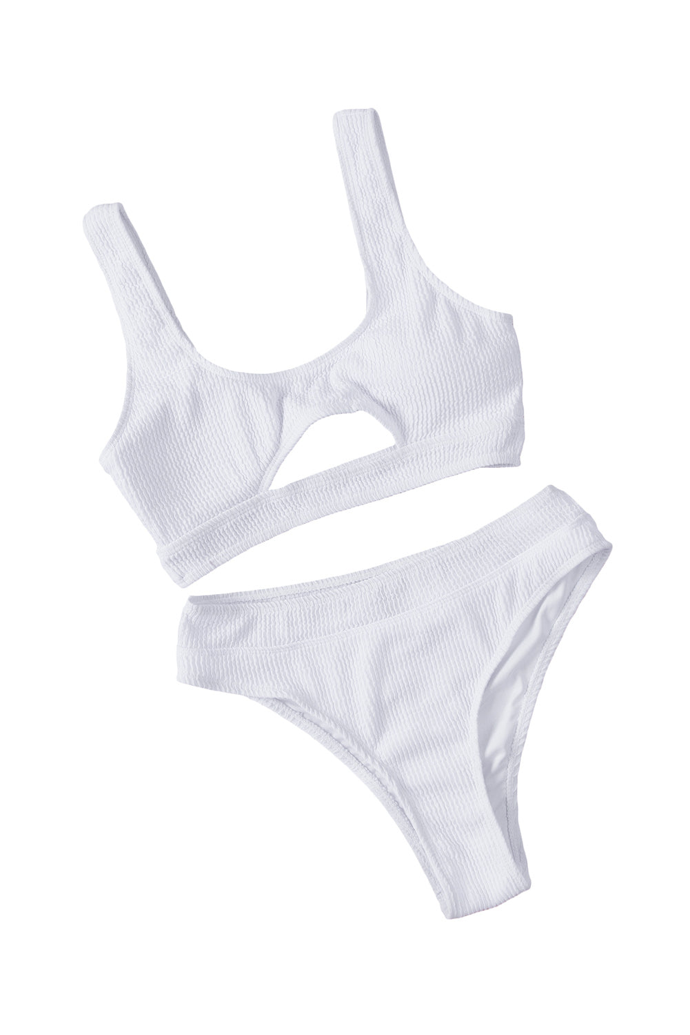 Bijeli jednobojni rebrasti bikini set od 2 komada
