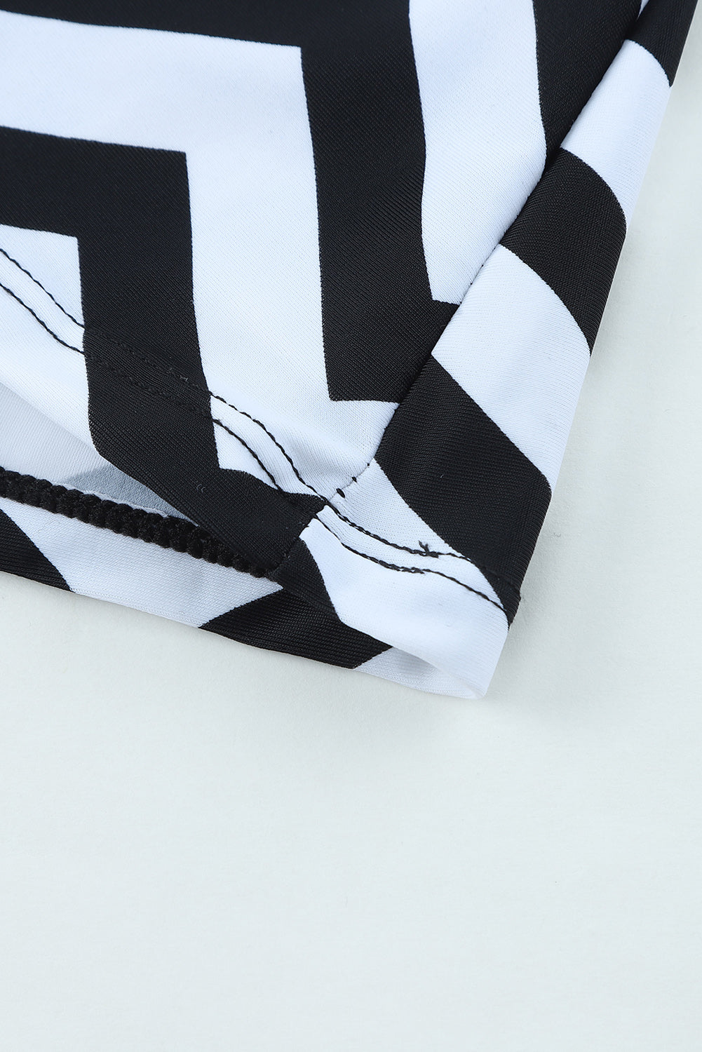 Black White Zigzag Print Mesh Splice 2pcs Tankini Swimsuit