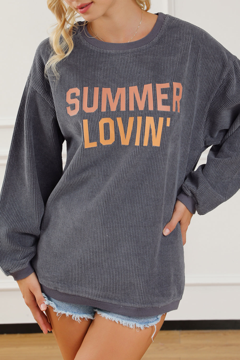 Graues SUMMER LOVIN Pullover-Sweatshirt mit grafischer Struktur