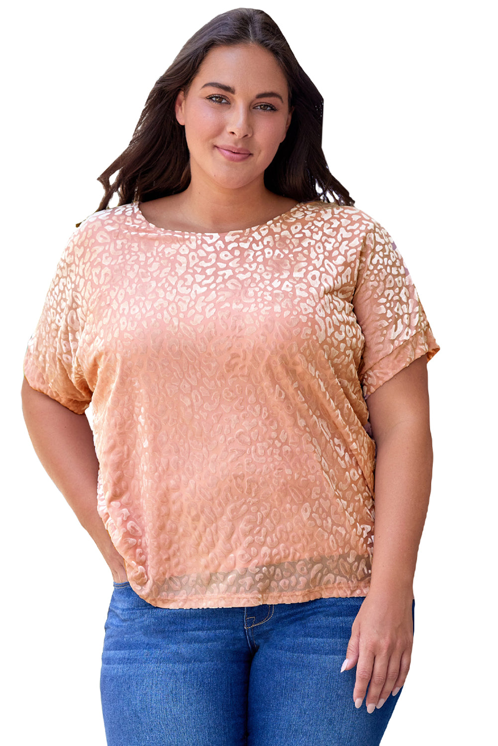 Rosafarbenes Plus-Size-Ombre-Glitzer-Leoparden-T-Shirt