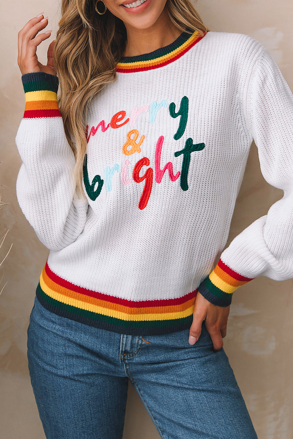 Bel pulover Merry & Bright Colorful Stripes Trim