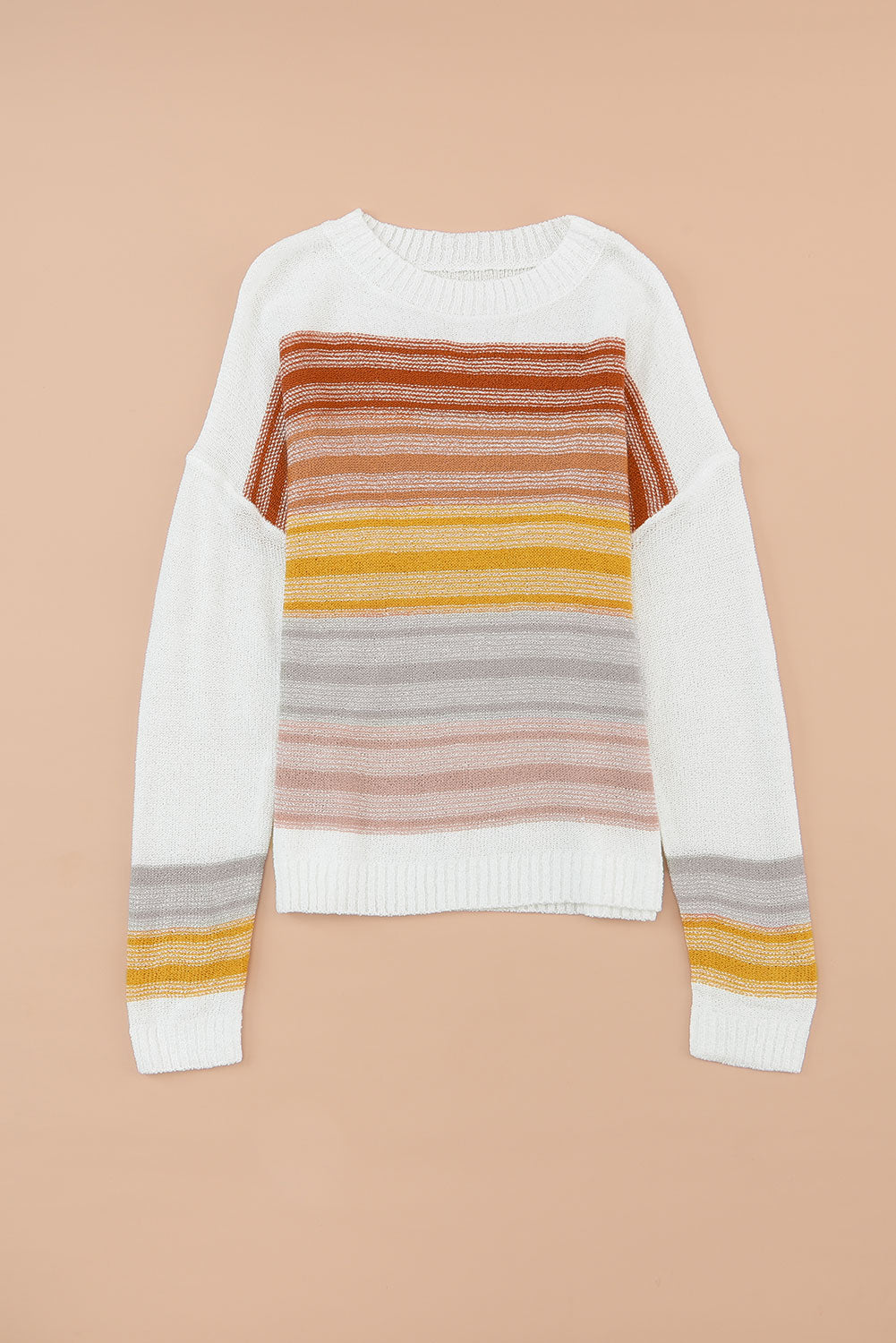 Večbarvni pulover z dolgimi rokavi in ​​okroglim izrezom