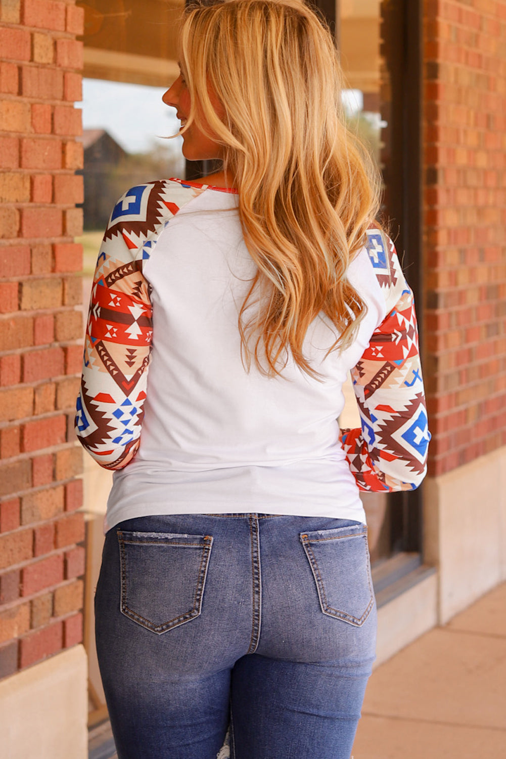 Multicolor Aztec Long Sleeve Ladder Strappy Cutout Top