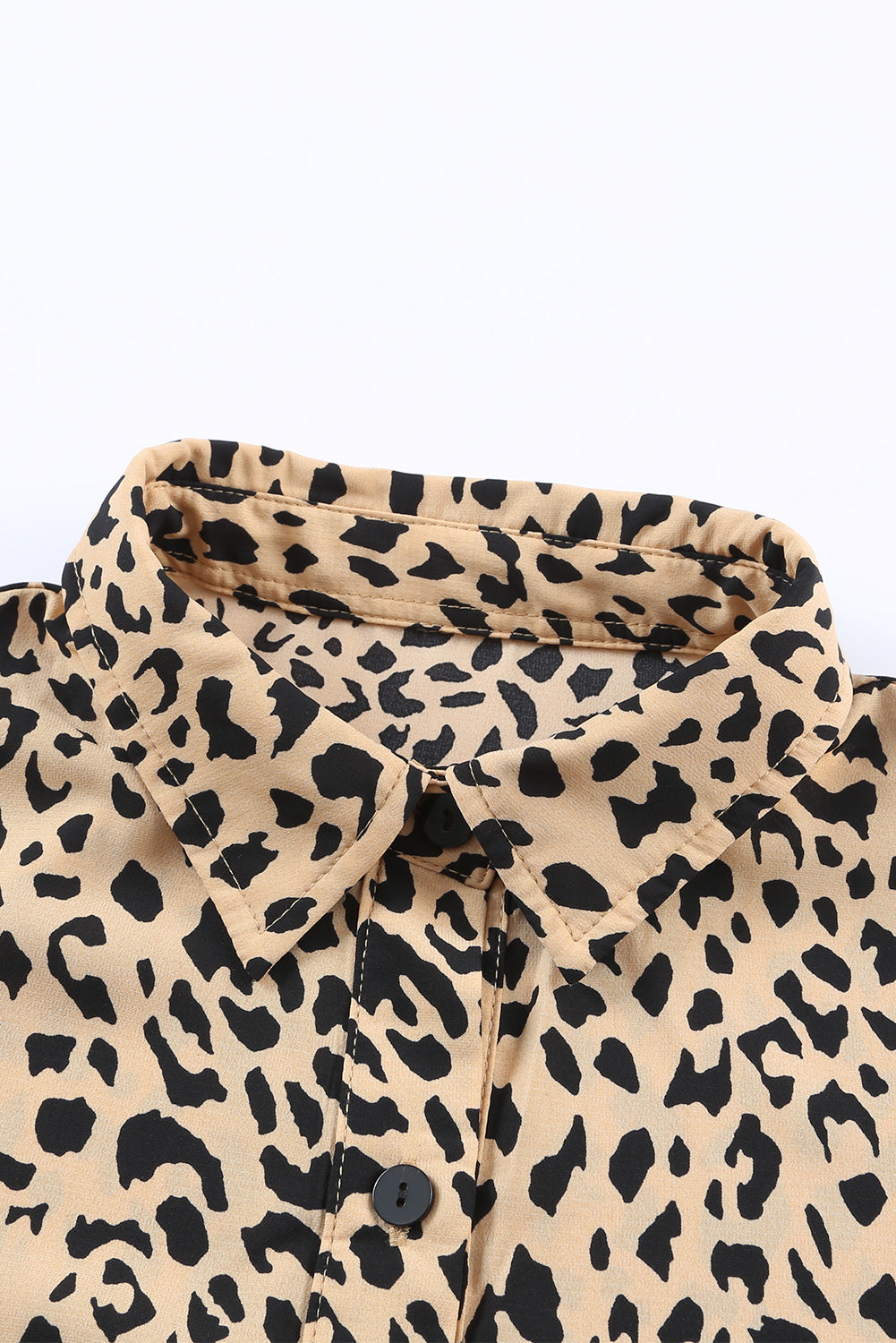 Kaki leopard midi haljina s ovratnikom i prorezom