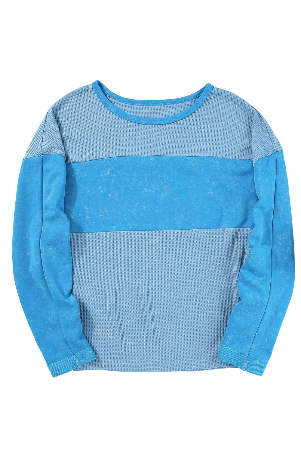 Haut à épaules tombantes patchwork en tricot gaufré de grande taille bleu ciel