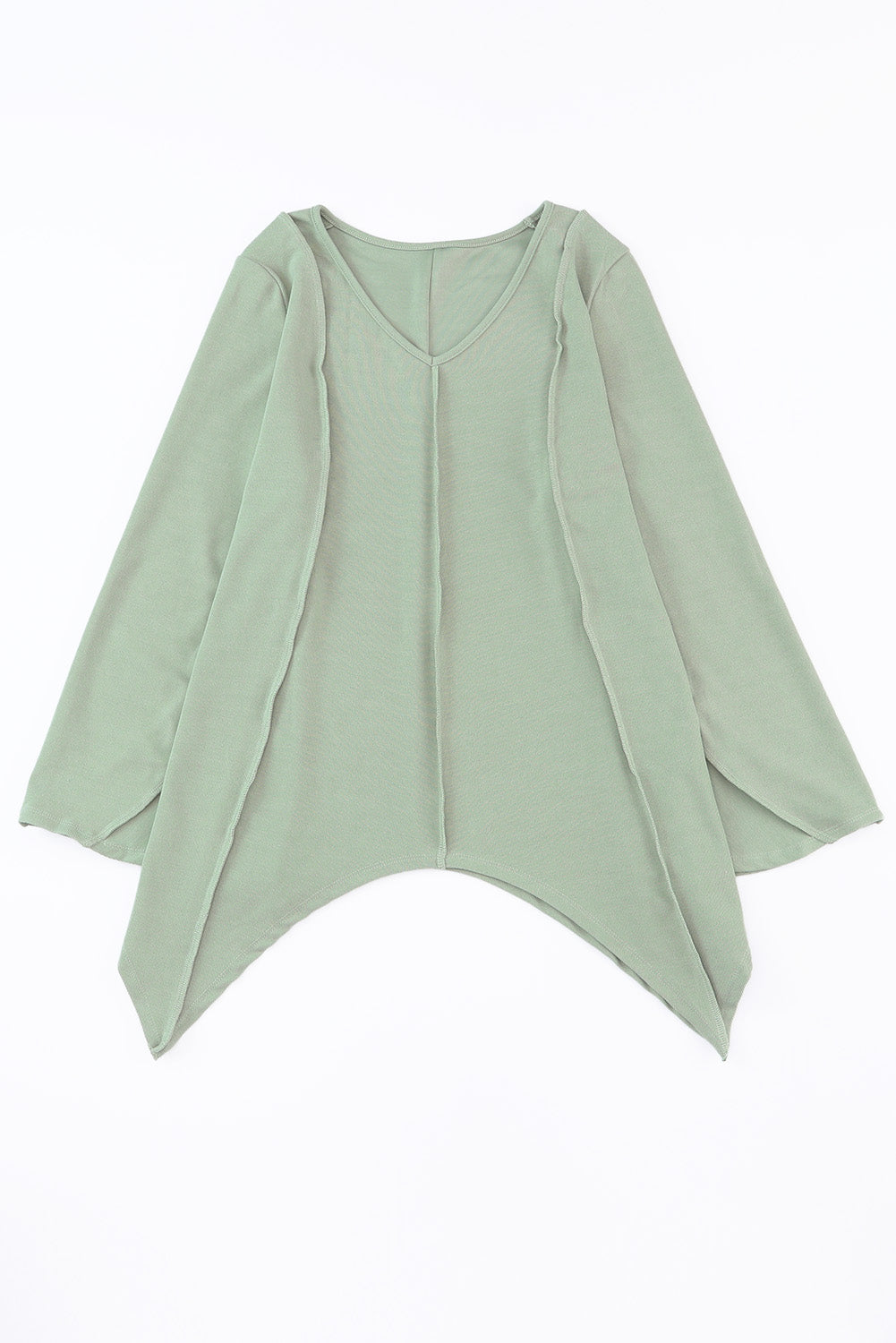 Green Ribbed Expose Seam Bell Sleeve Top