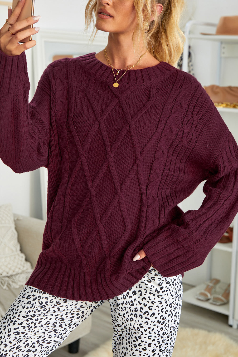 Wine Oversize Debeli pulover džemper