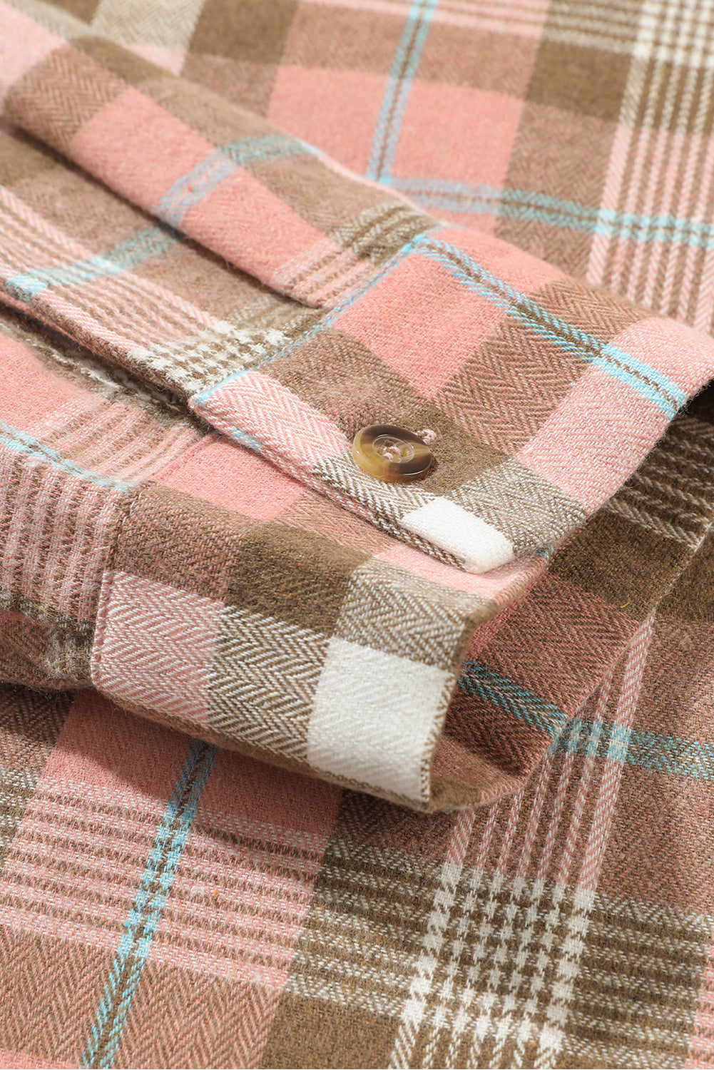 Rožnata karirasta srajca z dolgimi rokavi in ​​žepom v večjih barvnih blokih