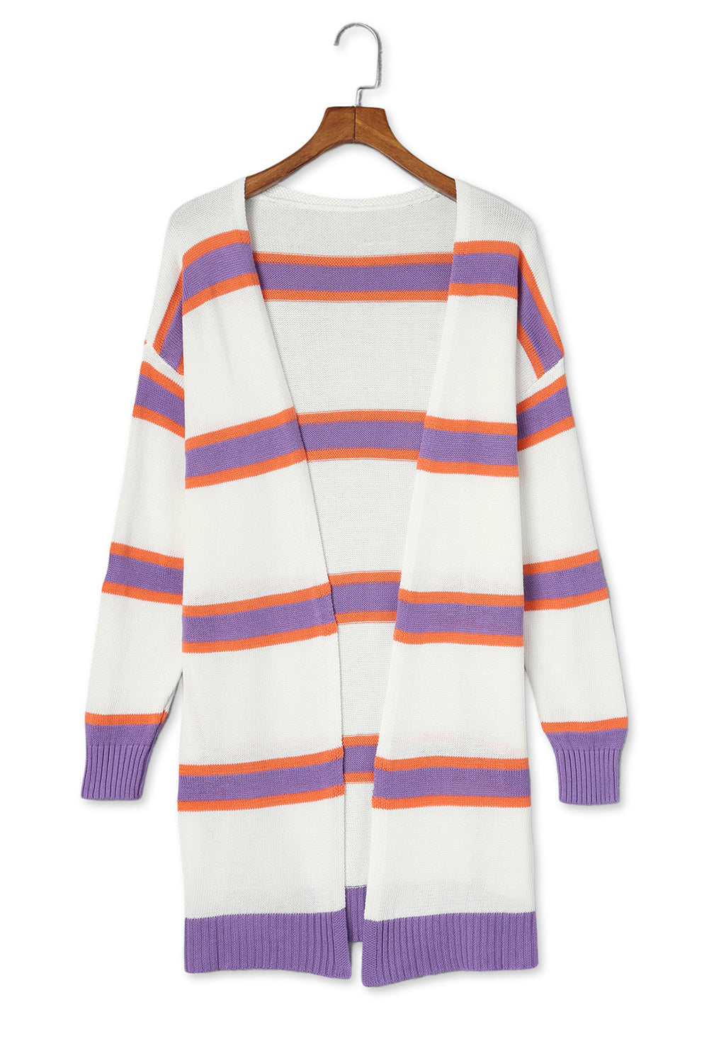 Multicolor Striped Long Sleeve Ribbed Trim Button Cardigan