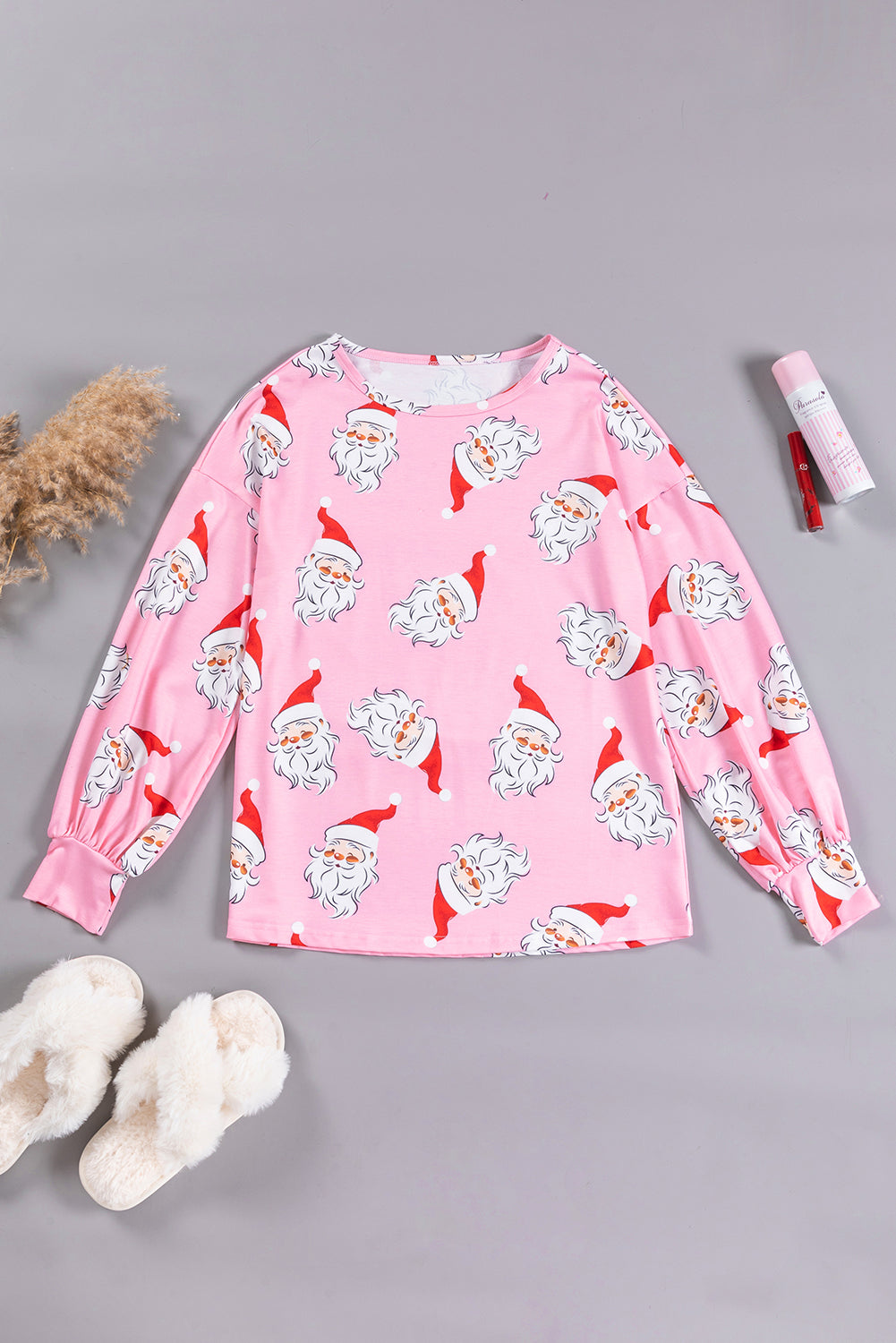 Ružičasta božićna bluza s lampionima s Djedom Božićnjakom
