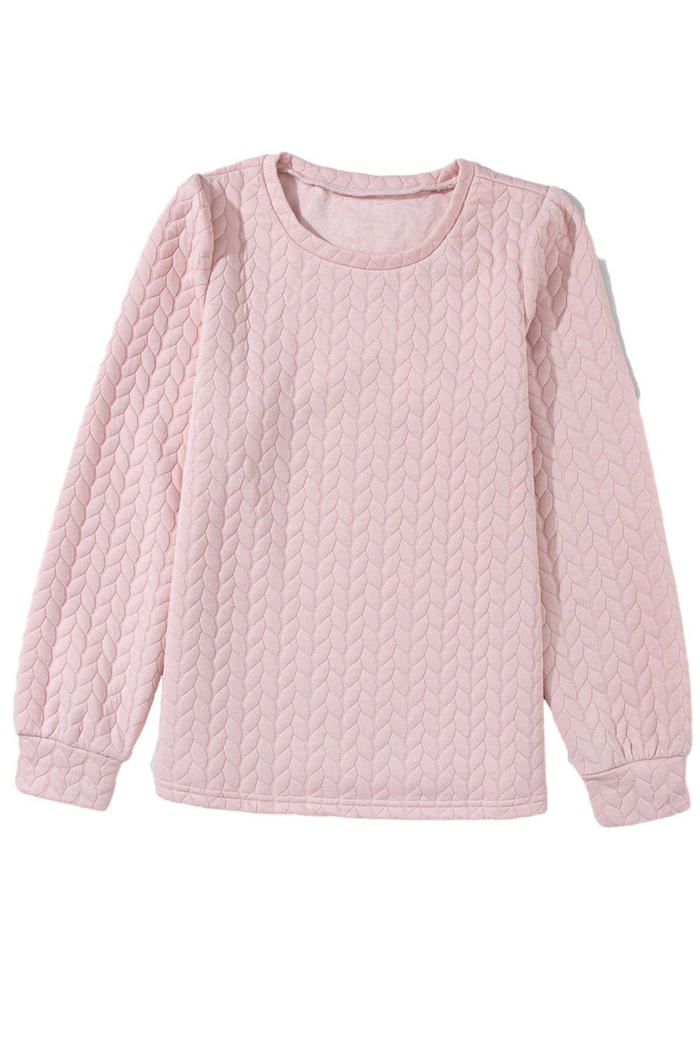 Light Pink Cable Textured Puff Sleeve Sweatshirt