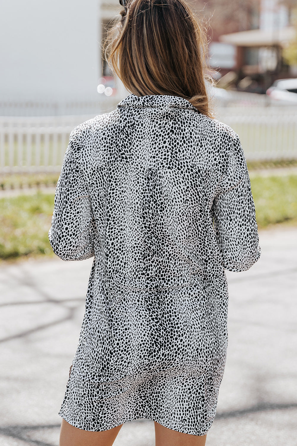Long Sleeve Leopard Animal Print Shirt Dress