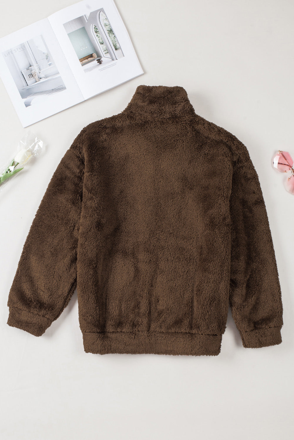 Lässiger Mantel aus Fleece mit Reißverschluss und Taschen
