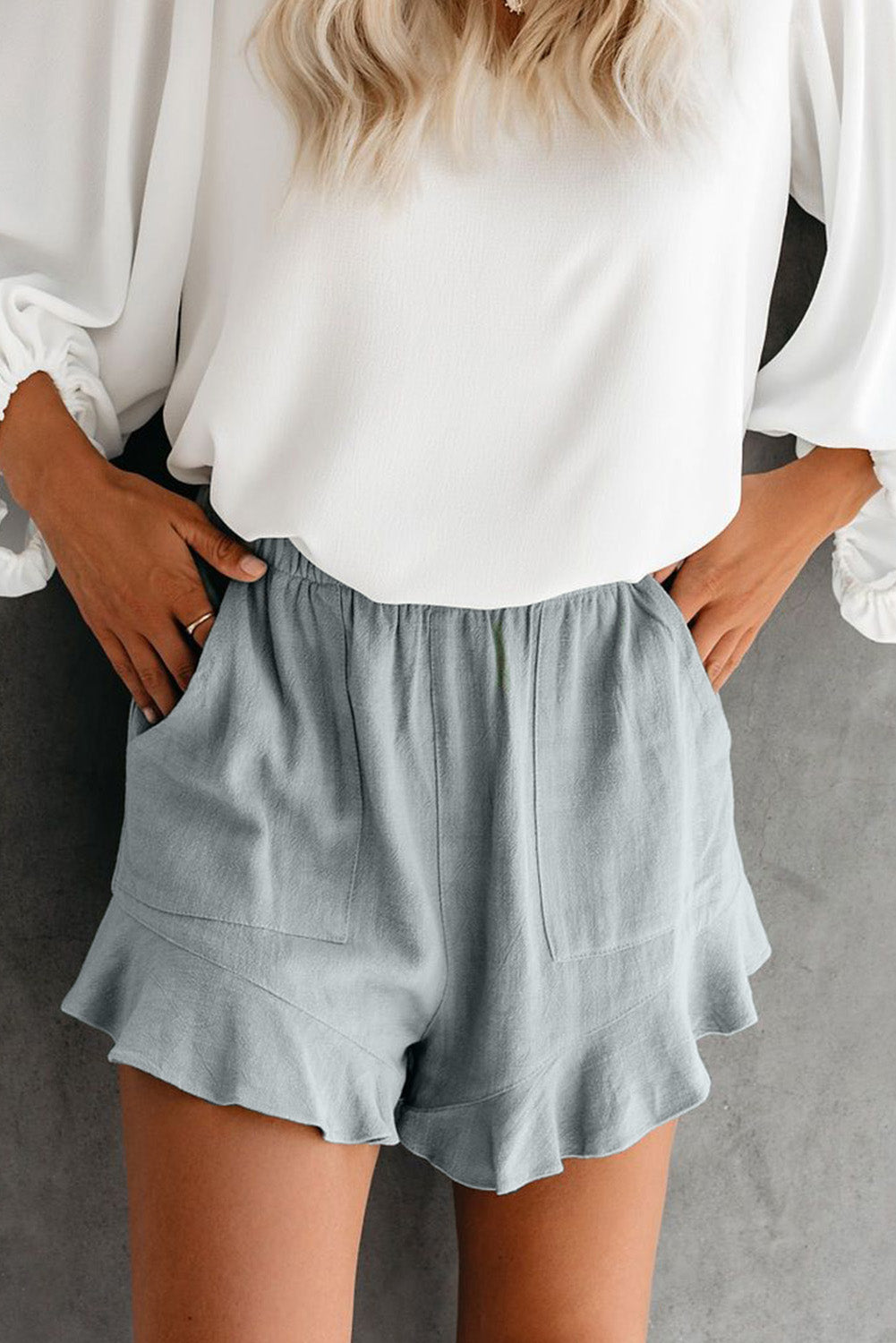 Khaki High Waist Pocketed Ruffle Shorts