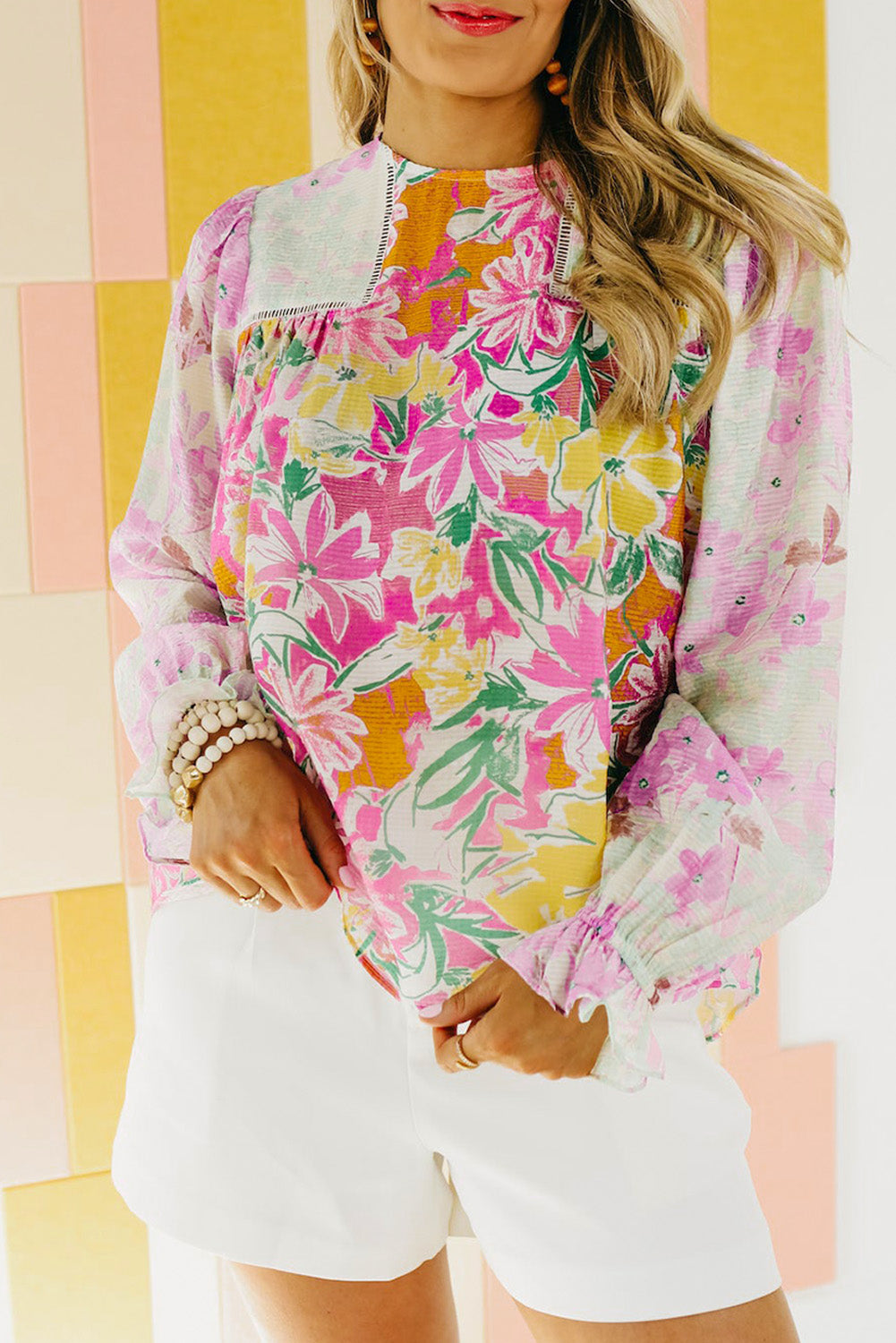Ljubičasta cvjetna patchwork čipkasta bluza