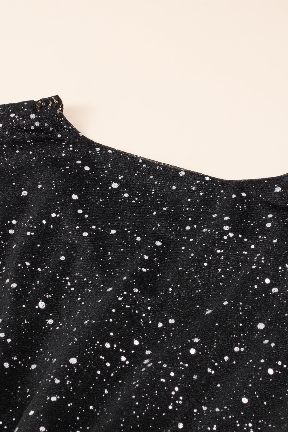 Black Glitter Mesh Overlay V Neck Long Sleeve Dress
