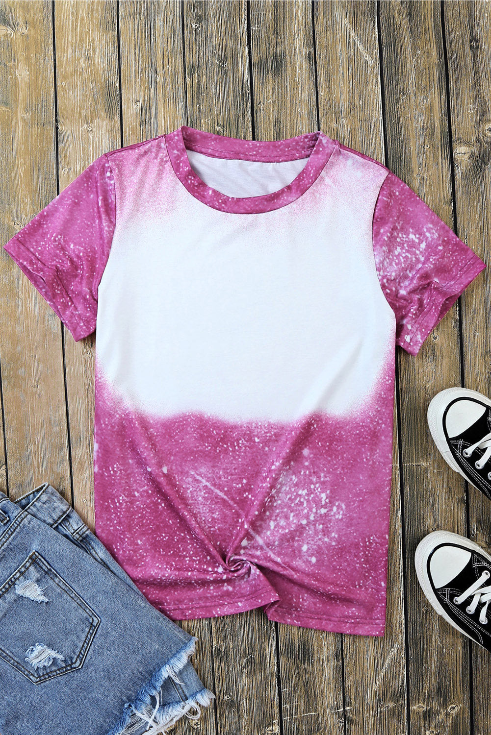 Rose Blank Graphic Bleached Crew Neck T Shirt