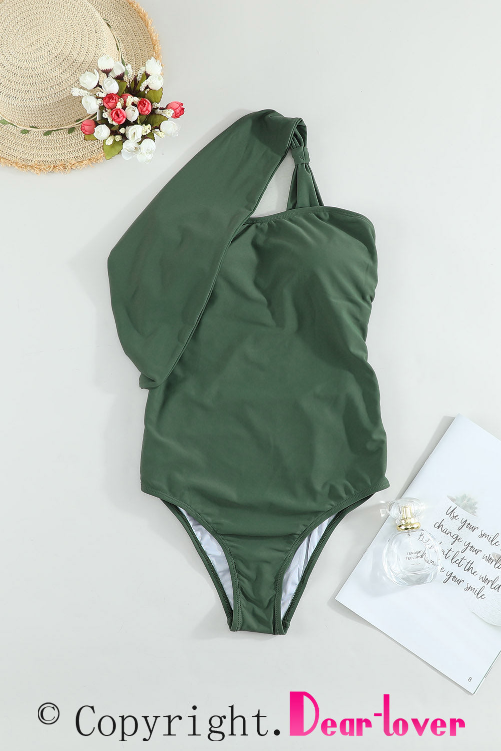 Green One-shoulder One-piece Swimwear