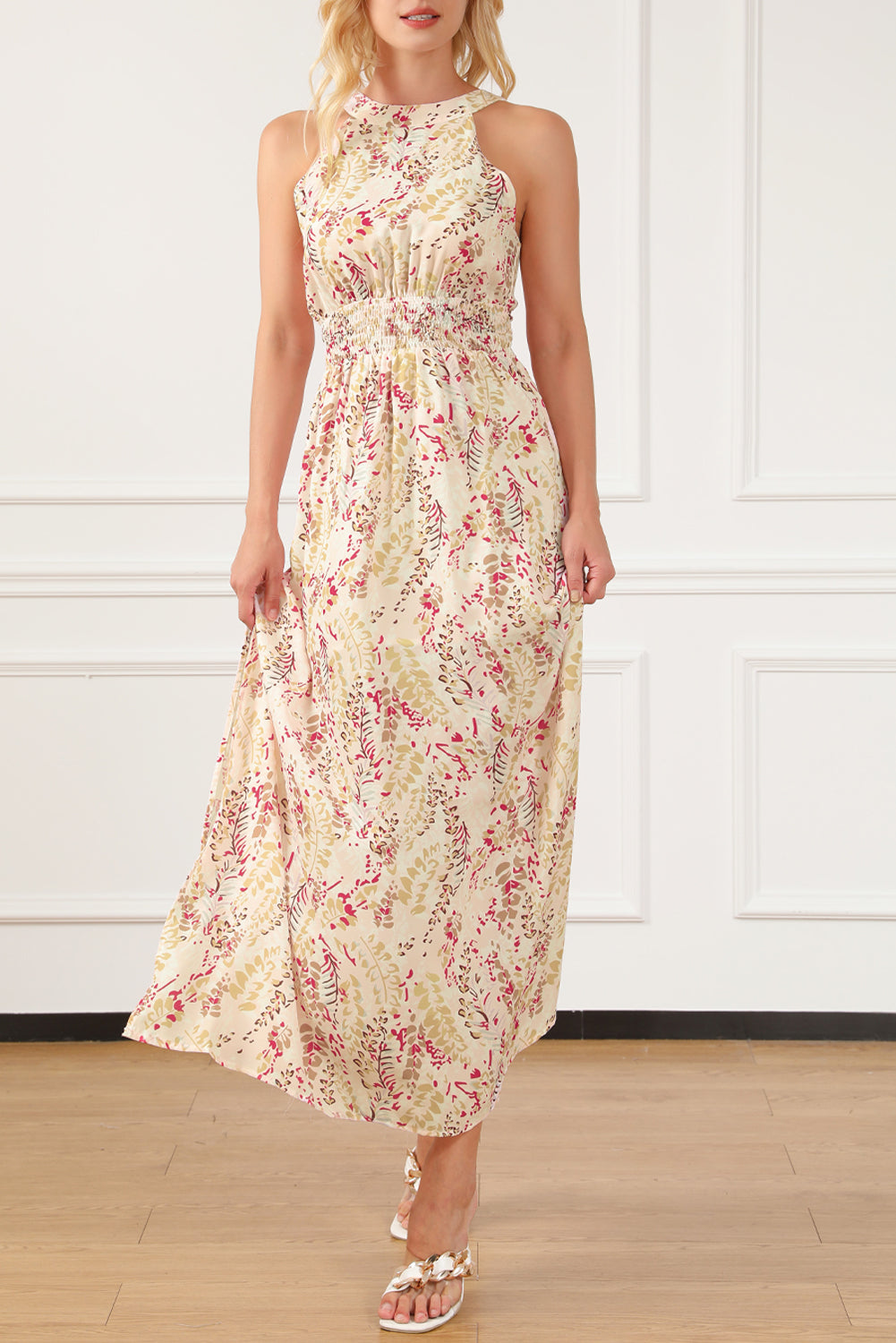 Višebojna duga cvjetna haljina s ukrštenim leđima bez leđa